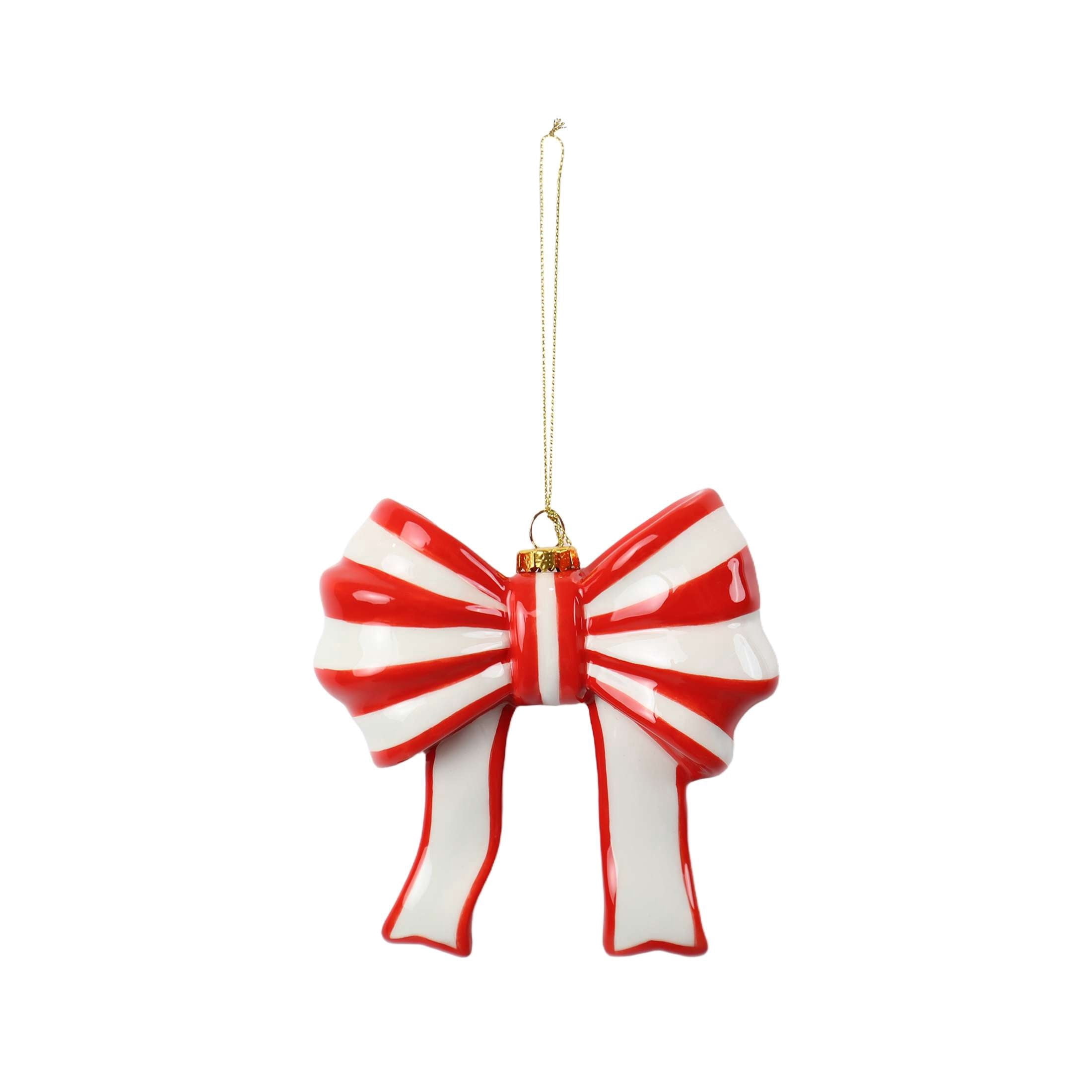 Red and White Stripe Bow Christmas Ornament, 4.5", by Holiday Time