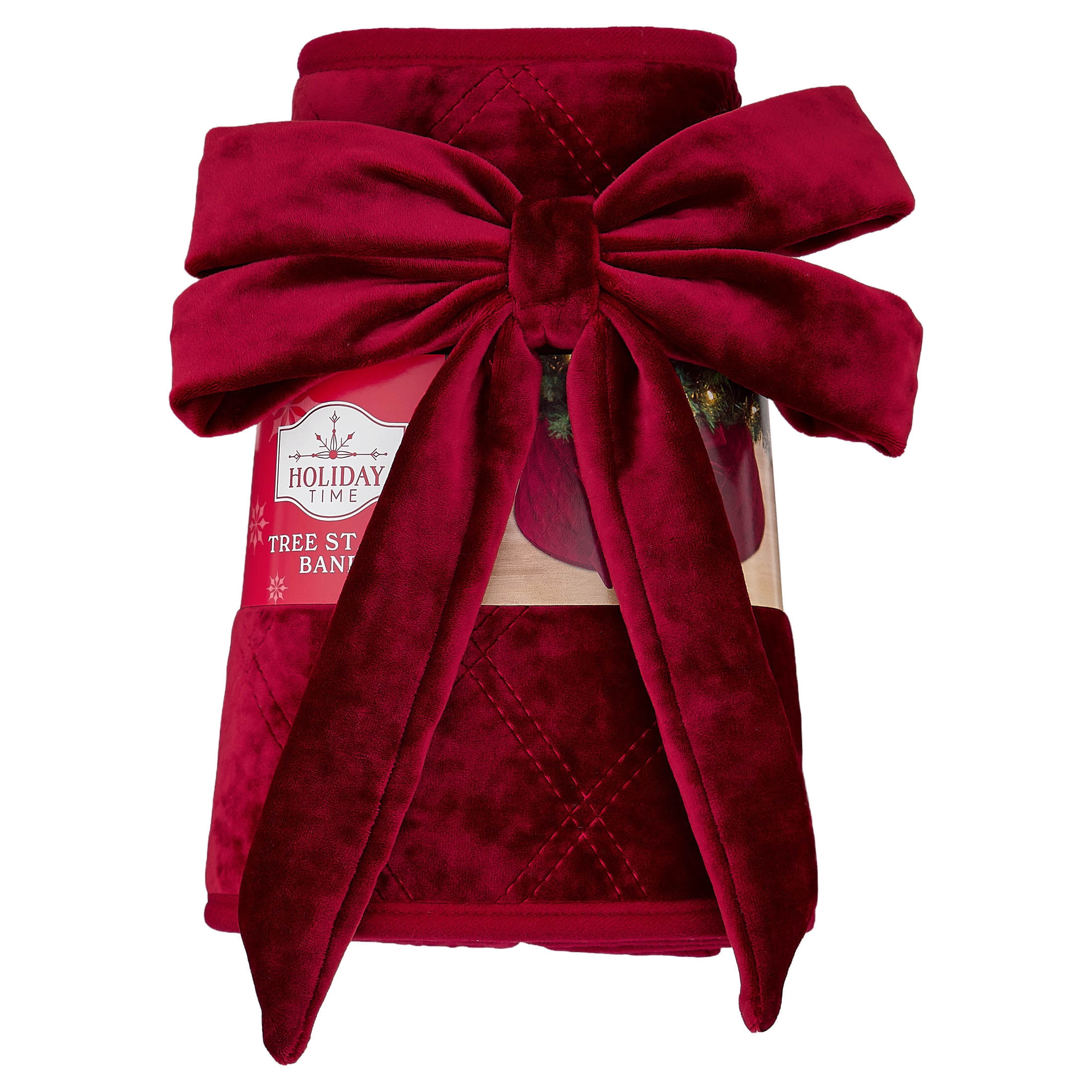 Quilted Velvet Stand Band Christmas Tree Collar, Red, 23", by Holiday Time