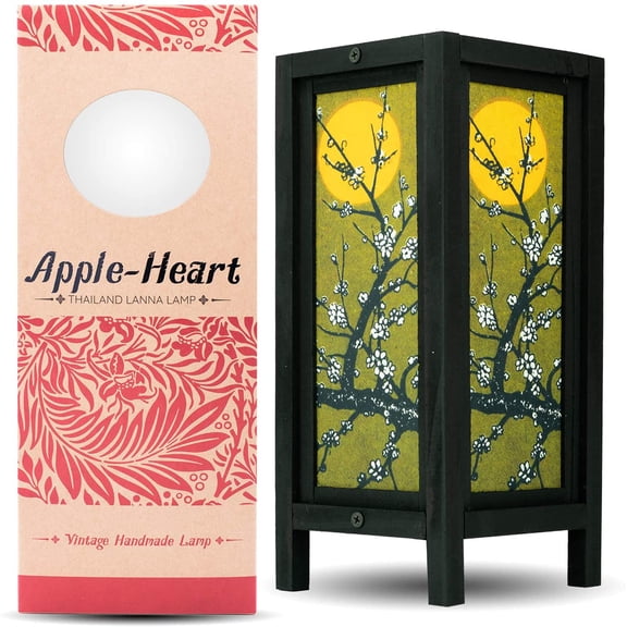 RED Berry Thailand Lanna LAMP Moon Sakura Table Lamp Lighting Shades Floor for Bedroom Modern Vintage Handmade Asian Oriental Wood Bedside Gift Art Home Garden Christmas I3M
