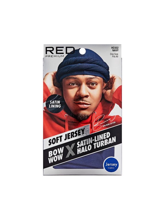 RED Bow Wow Premium Satin Mens Turban – Anti Breakage Moisture Retention, Stylish Soft Light Comfort Headwear All Hair Types (Jersey, Navy, One Size)