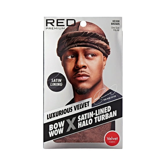 RED Bow Wow Premium Satin Mens Turban – Anti Breakage Moisture Retention, Stylish Soft Light Comfort Headwear All Hair Types (US, Alpha, One Size, Velvet, Brown)
