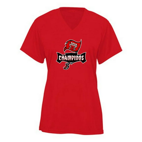 RED Buccaneers Super Bowl LV 55 Champions LADIES V-NECK T-shirt ADULT