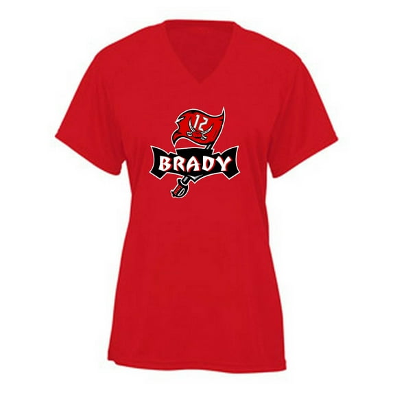 RED Buccaneers Tom Brady Logo LADIES V-NECK T-shirt ADULT