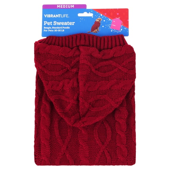 Vibrant Life Holiday Cable Knit Sweater for Dogs, Red, M