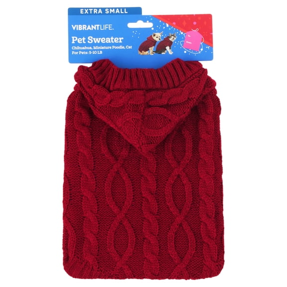 Vibrant Life Holiday Cable Knit Sweater for Dogs and Cats, Red, XS