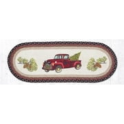 RED CHRISTMAS TRUCK 100% Natural Braided Jute Runner 13" x 36" Oval, Earth Rugs