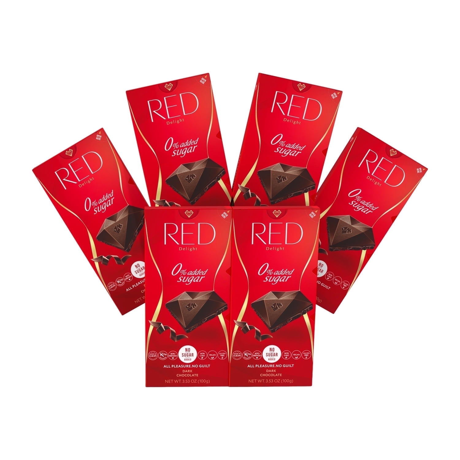 RED Chocolate Dark Chocolate - Keto Friendly - Piece Count: 6 (3.53 oz / 100g EACH)