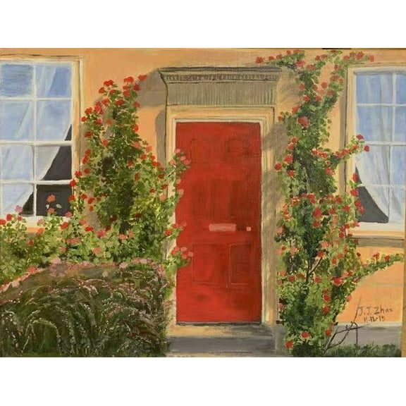 RED DOOR - ACRYLIC PAINTING - ARTIST: J. ZHAO