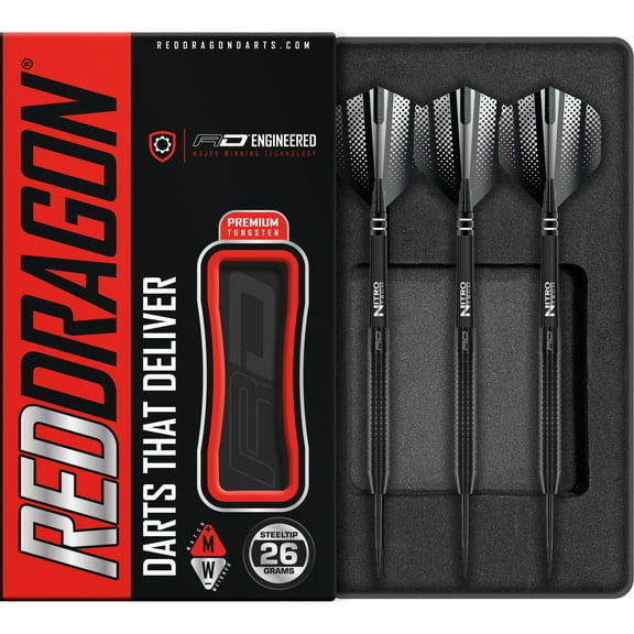 RED DRAGON - Razor Edge Black 26 Gram Tungsten Darts Set with Flights and Shafts