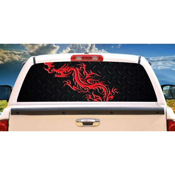 RED DRAGON Rear Window Graphic back truck decal suv view thru vinyl