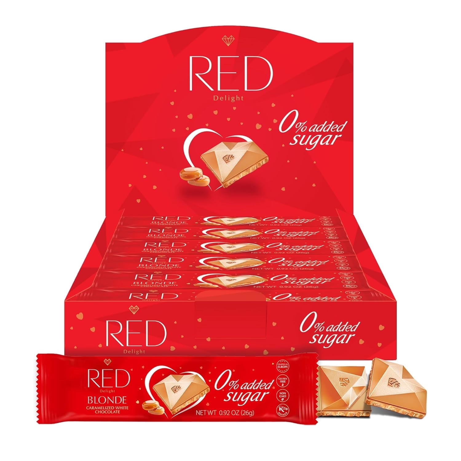 RED Delight Blonde Caramelized White Chocolate 12 Count Box of Grab N Go Travel Size Bars (0.92 Ounces Each)