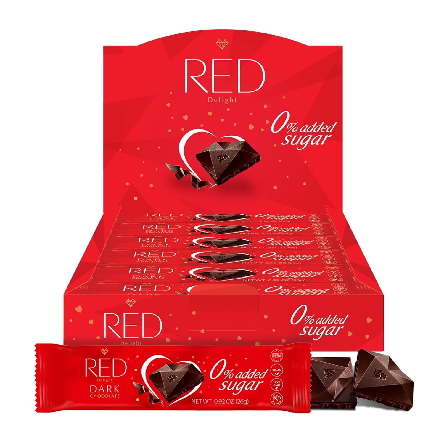 RED Delight Dark Chocolate 12 Count Box of Grab N Go Travel Size Bars (0.92 Ounces Each)