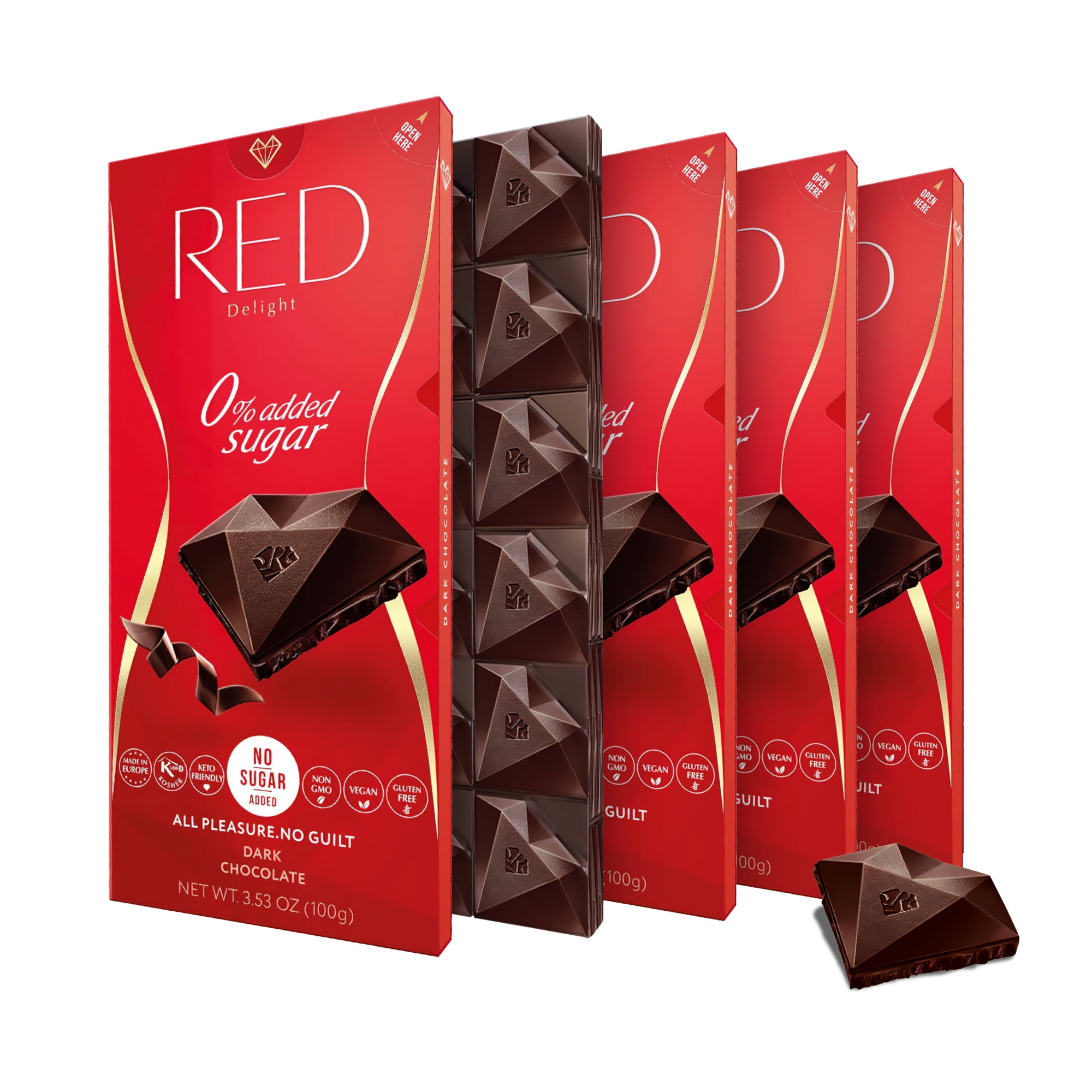 RED Delight Dark Chocolate Full Size Bars (3.53 Ounces Each)