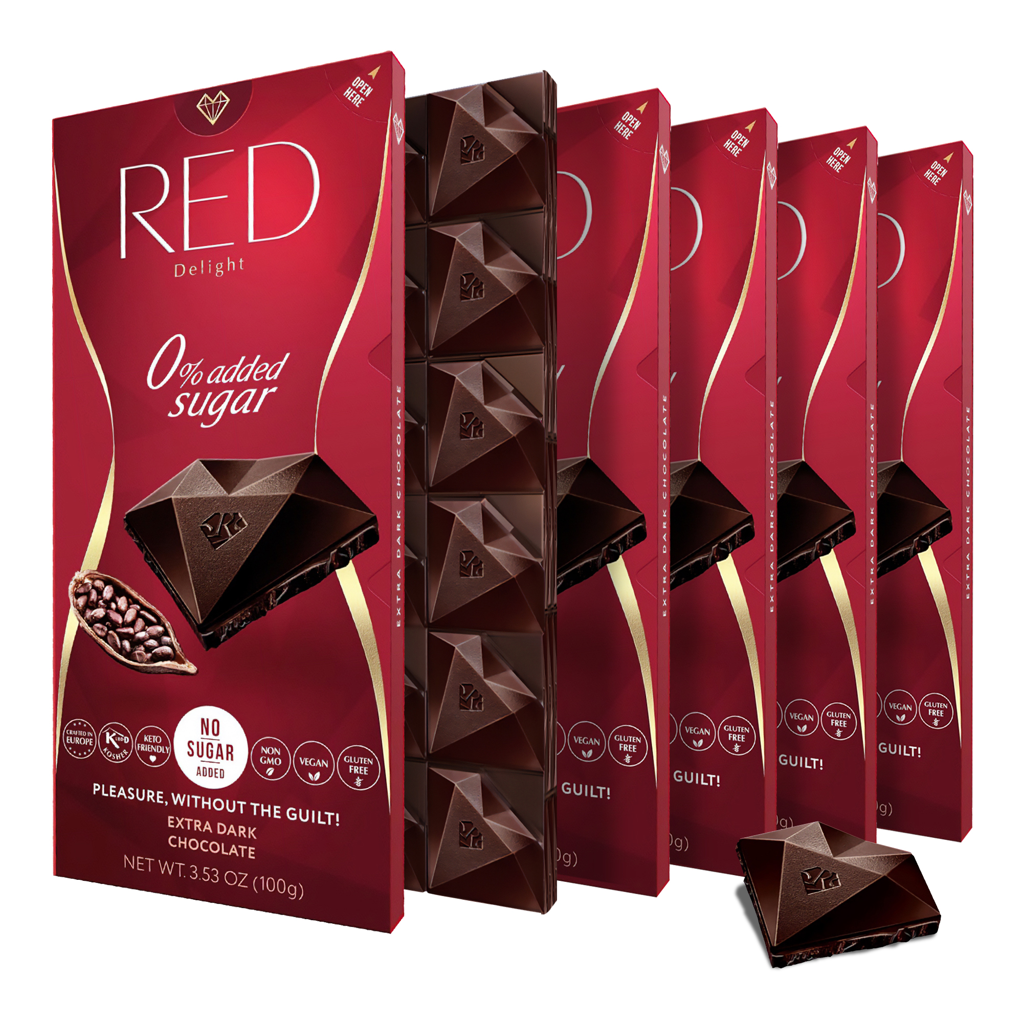 RED Delight Extra Dark Chocolate Full Size Bars (3.53 Ounces Each)