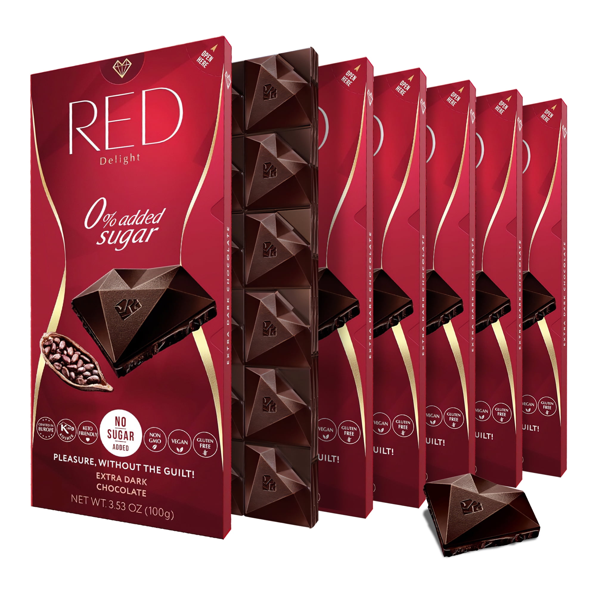 RED Delight Extra Dark Chocolate Full Size Bars (3.53 Ounces Each)