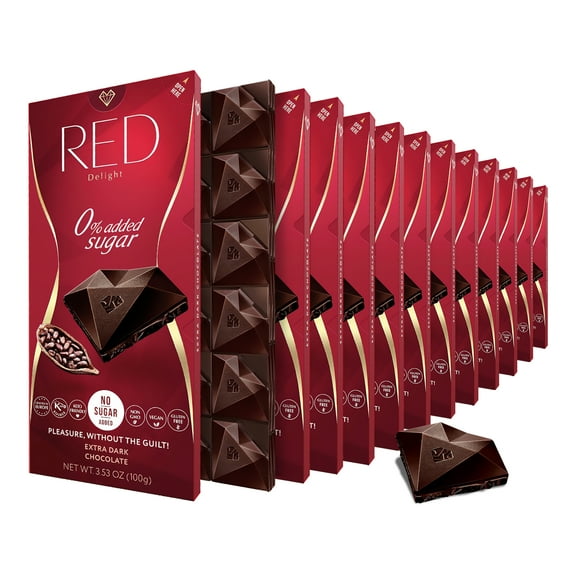 RED Delight Extra Dark Chocolate Full Size Bars (3.53 Ounces Each)