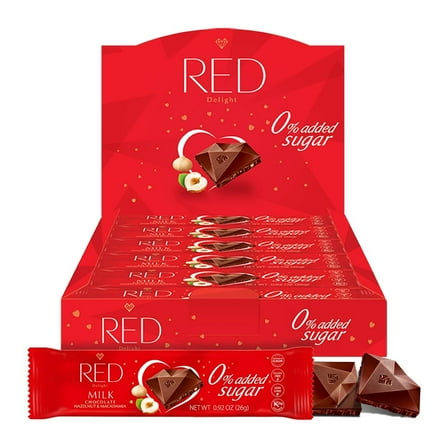 RED Delight Hazelnut and Macadamia Milk Chocolate 12 Count Box of Grab N Go Travel Size Bars (0.92 Ounces Each)