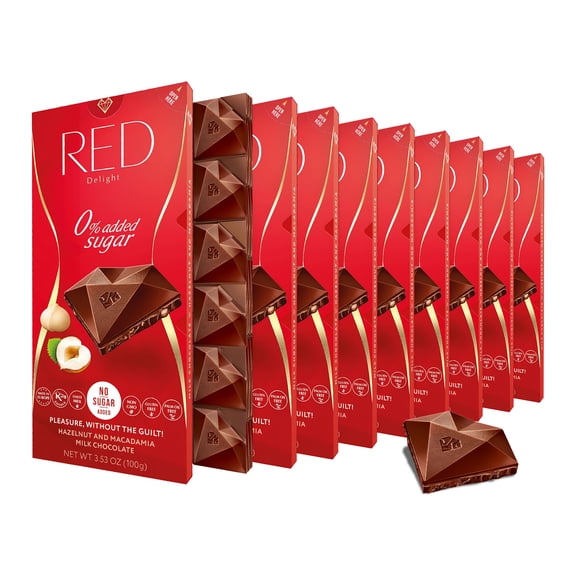 RED Delight Hazelnut and Macadamia Milk Chocolate Full Size Bars (3.53 Ounces Each)
