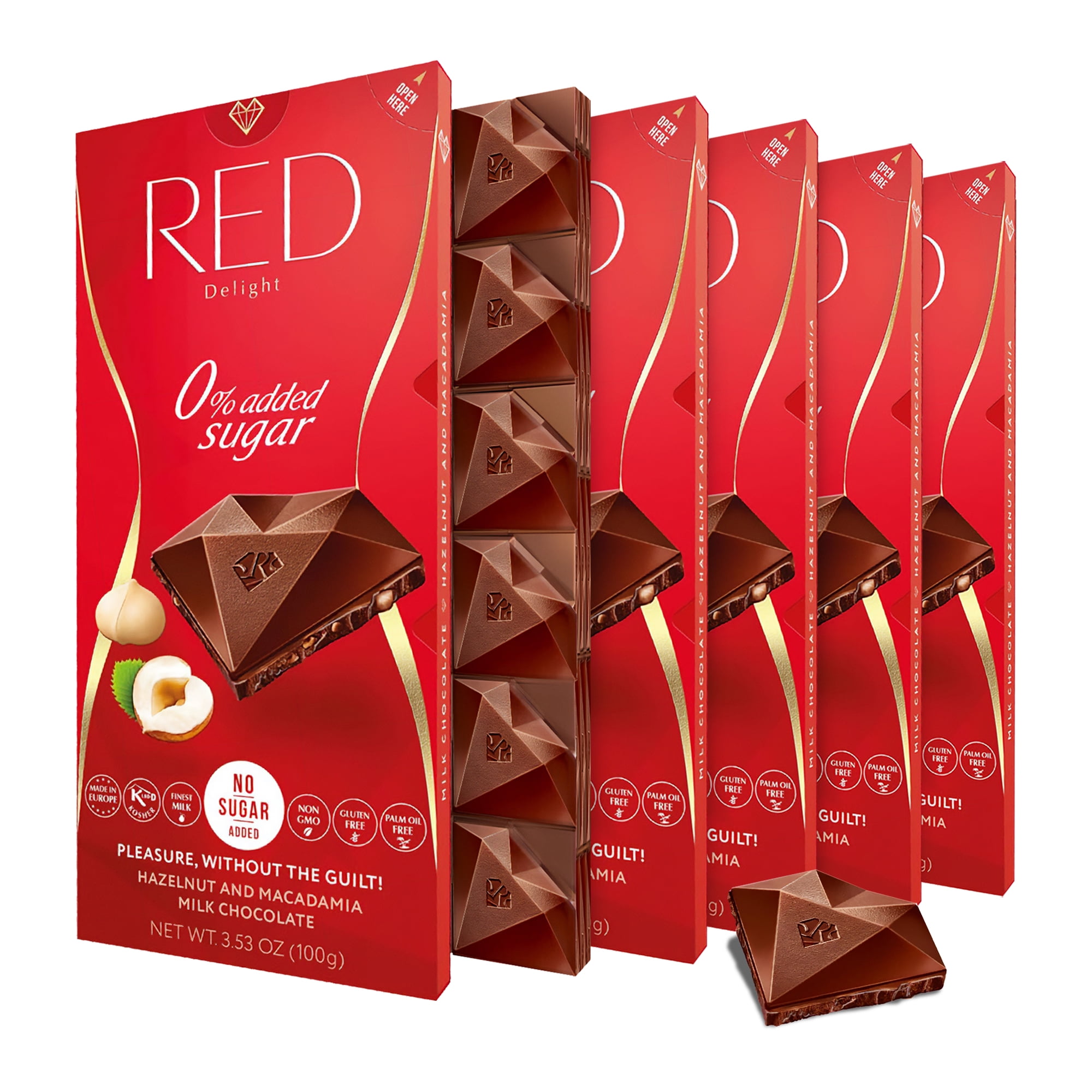 RED Delight Hazelnut and Macadamia Milk Chocolate Full Size Bars (3.53 Ounces Each)