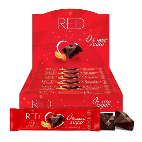 RED Delight Orange and Almond Dark Chocolate 12 Count Box of Grab N Go Travel Size Bars (0.92 Ounces Each)