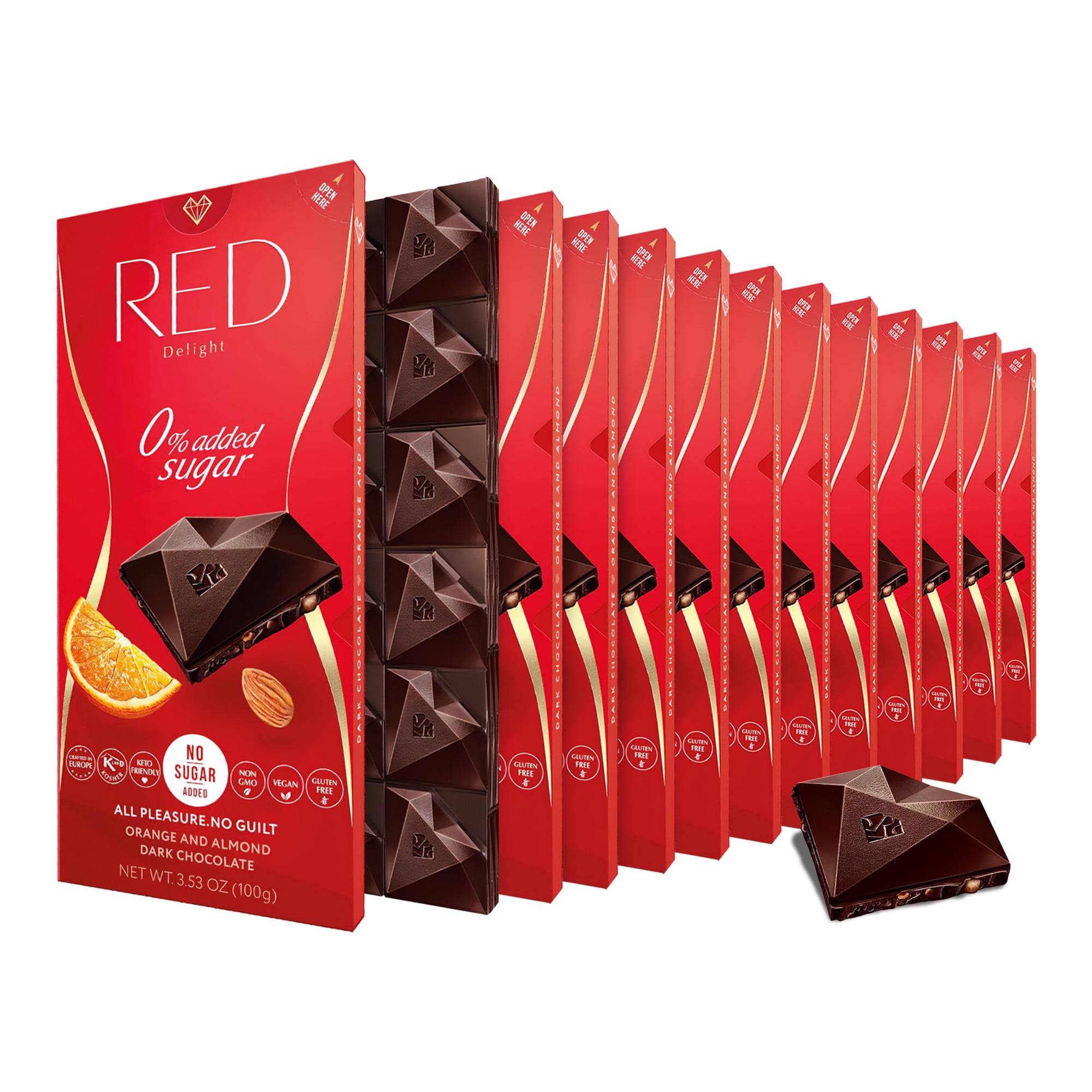RED Delight Orange and Almond Dark Chocolate Full Size Bars (3.53 Ounces Each)