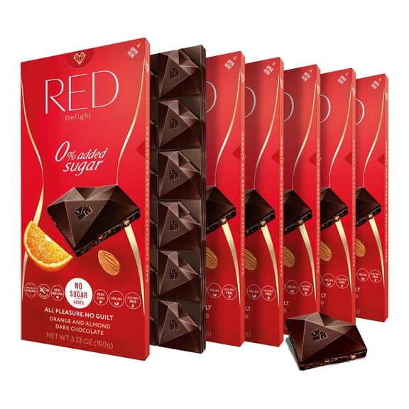 RED Delight Orange and Almond Dark Chocolate Full Size Bars (3.53 Ounces Each)