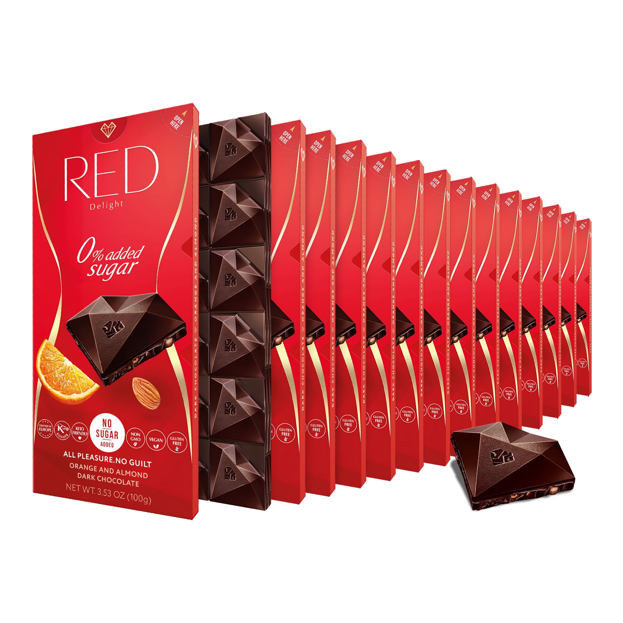 RED Delight Orange and Almond Dark Chocolate Full Size Bars (3.53 Ounces Each)