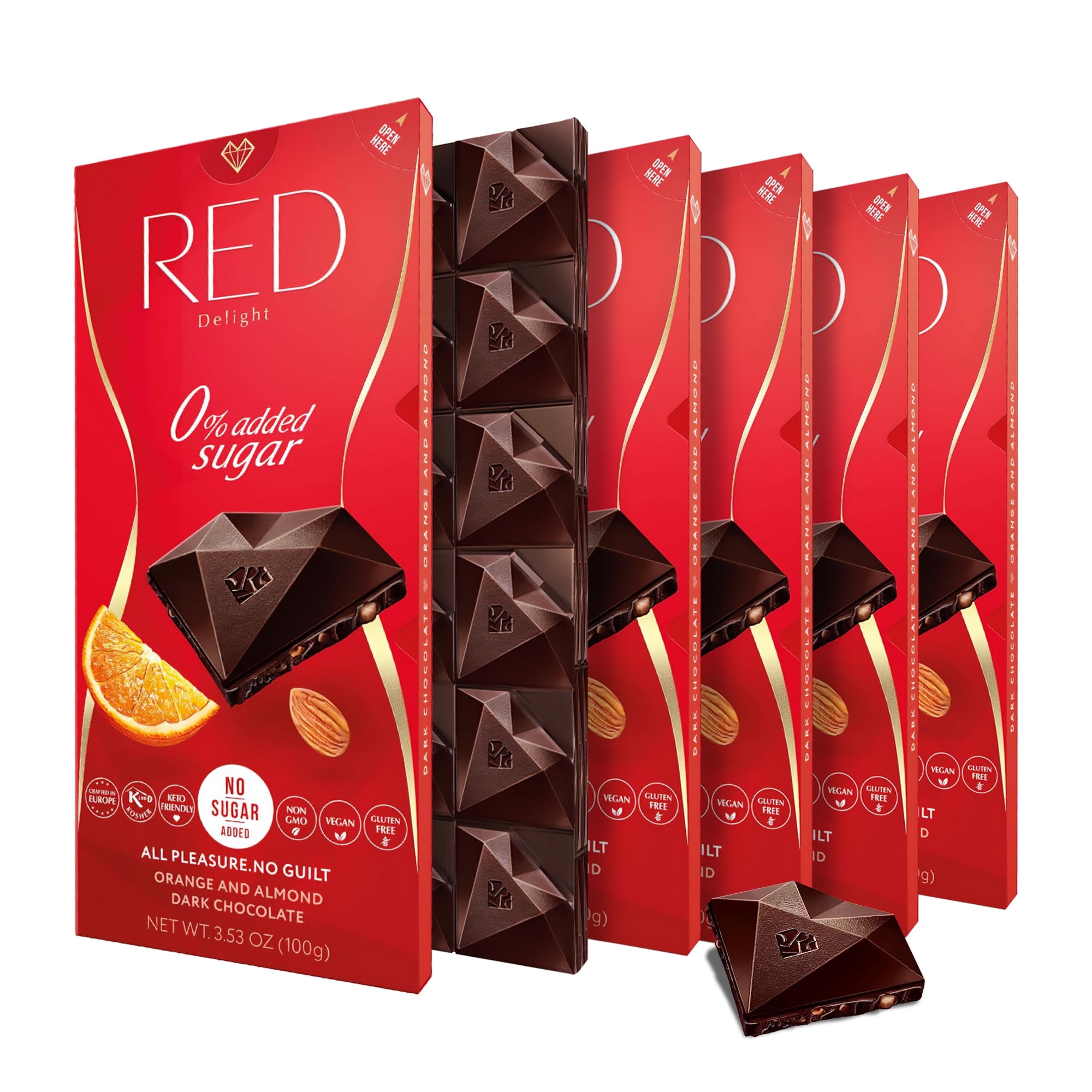 RED Delight Orange and Almond Dark Chocolate Full Size Bars (3.53 Ounces Each)