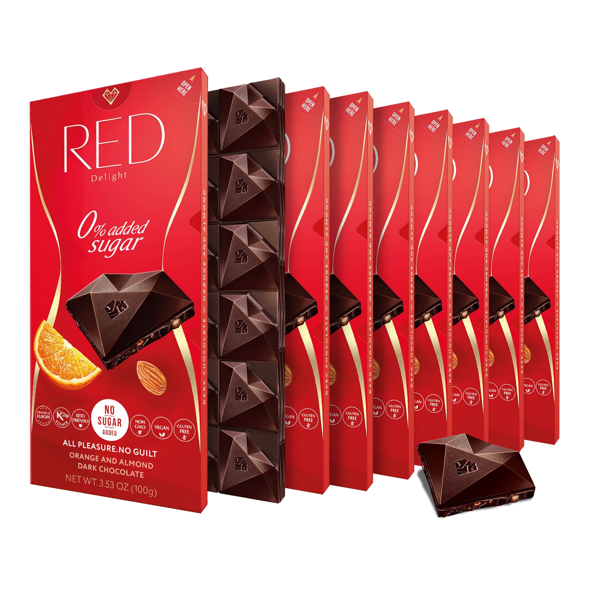 RED Delight Orange and Almond Dark Chocolate Full Size Bars (3.53 Ounces Each)