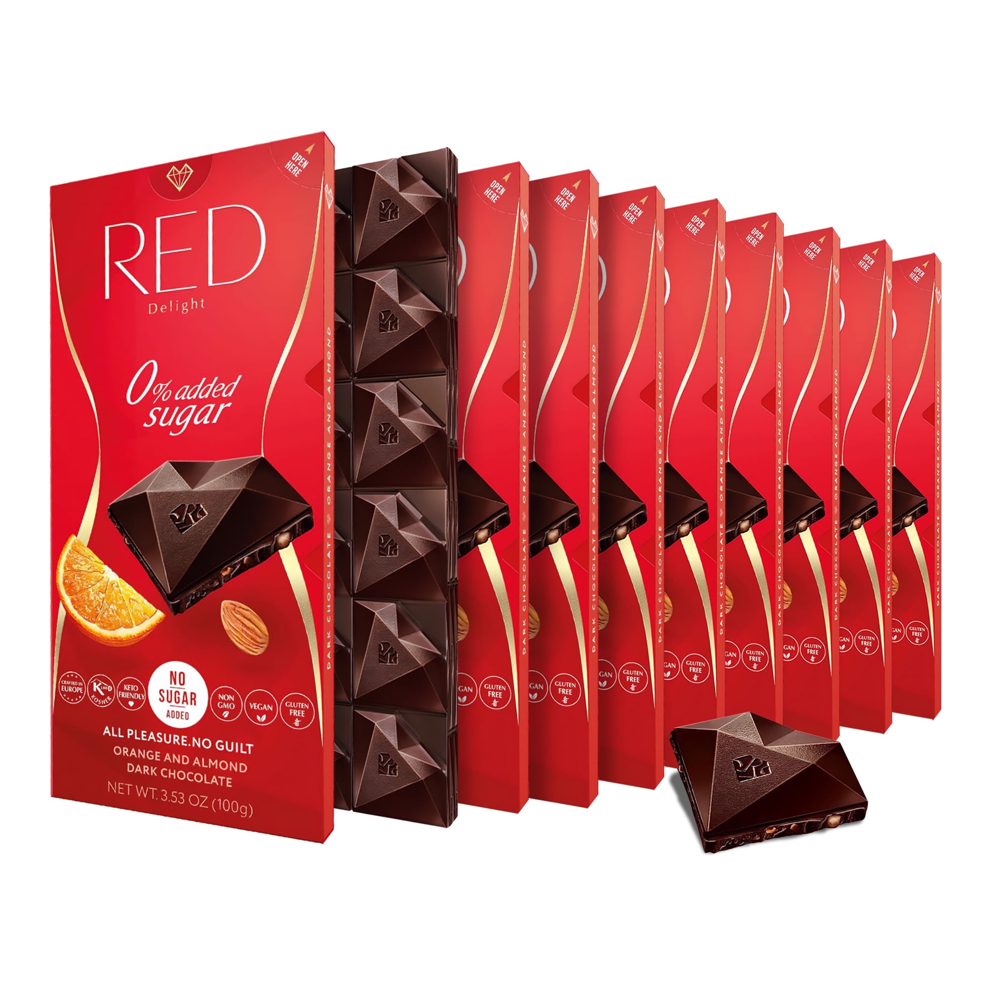 RED Delight Orange and Almond Dark Chocolate Full Size Bars (3.53 Ounces Each)
