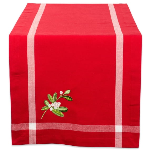 DII Christmas Embellished Table Runner, Red, Mistletoe Embellishment, 14x72"