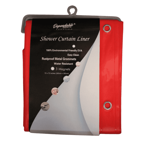 RED EVA Shower Curtain Liner Water-Resistant Rustproof Metal Grommets, 3 Magnets Bottom, 72" x 72"  by Dependable Industries Inc. Essentials