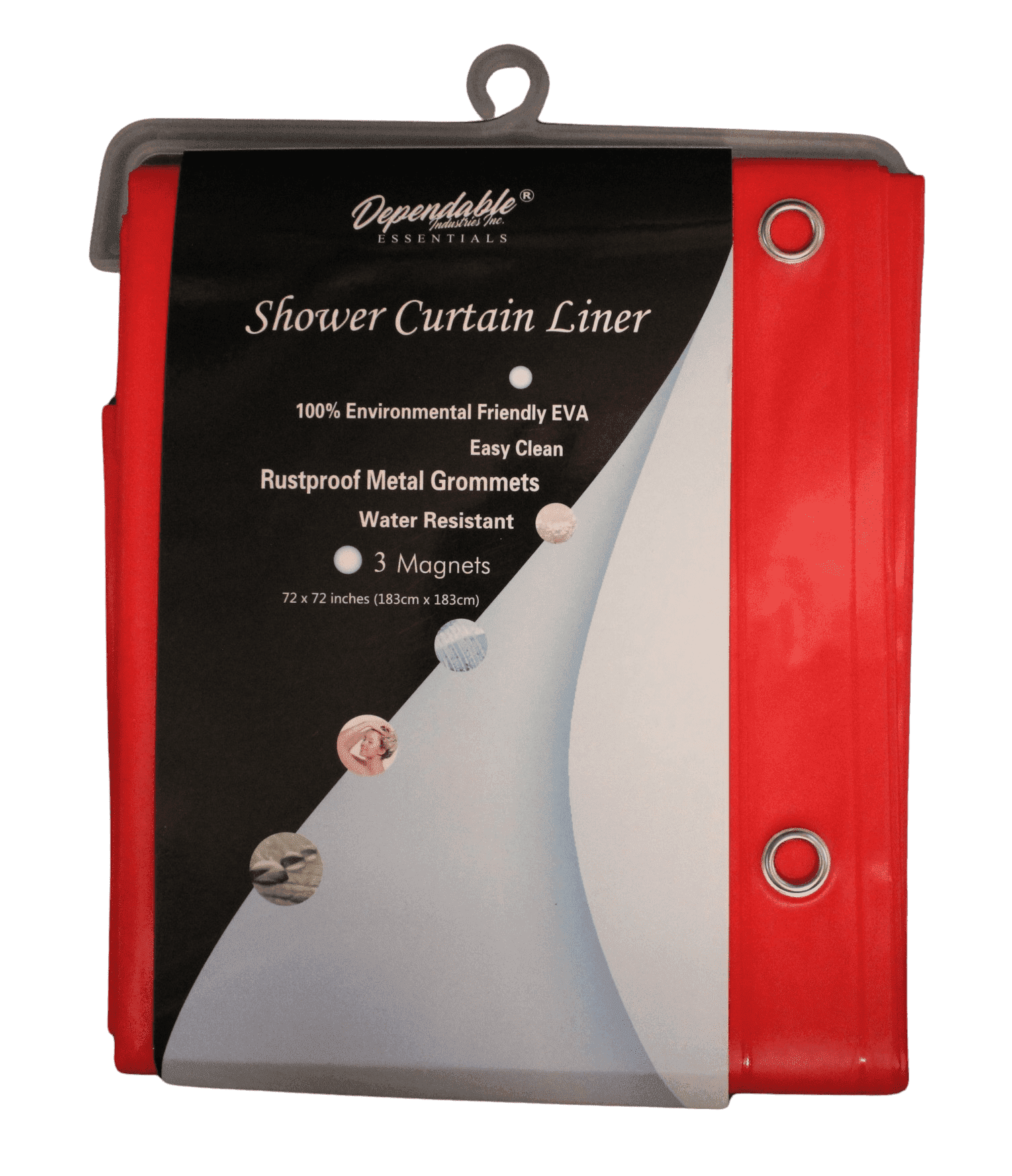 RED EVA Shower Curtain Liner WaterResistant, Rustproof Metal