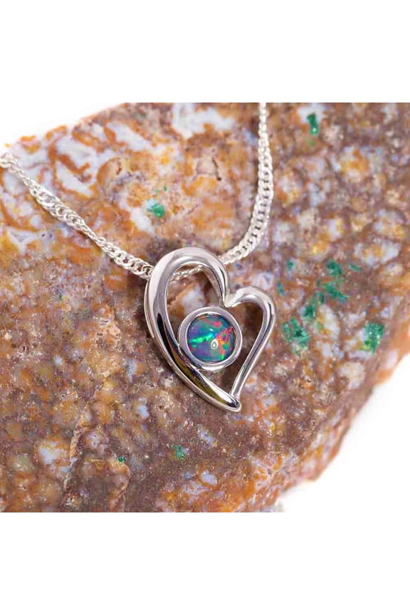 RED FIRE LOVE STERLING SILVER AUSTRALIAN BLACK OPAL NECKLACE