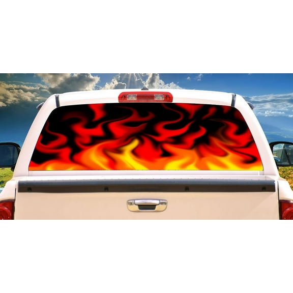 RED FLAMES Rear Window Graphic back truck decal suv view thru vinyl