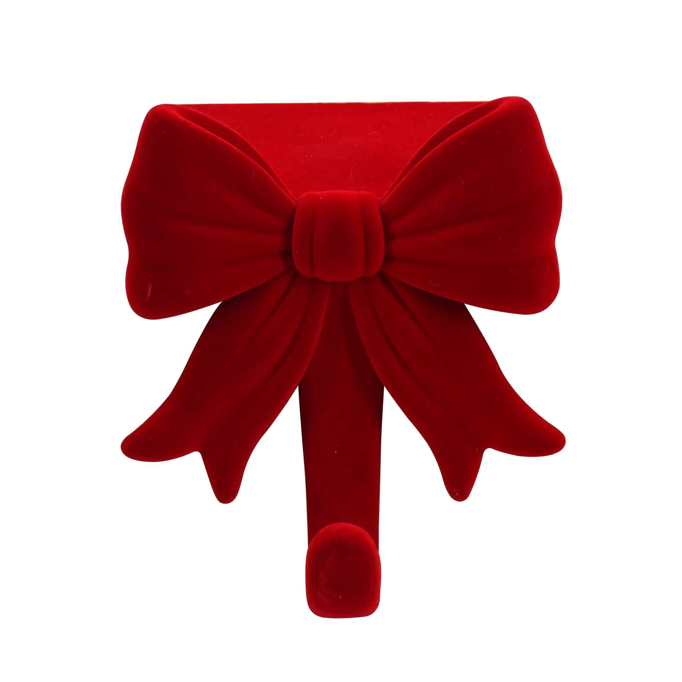 Red Velvet-Feel Bow Christmas Stocking Holder, 8.3", by Holiday Time