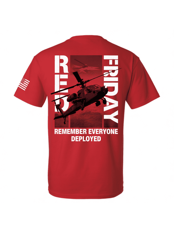 RED Friday Military Helicopter T-Shirt | Remember Everyone Deployed Veteran Patriotic Tee