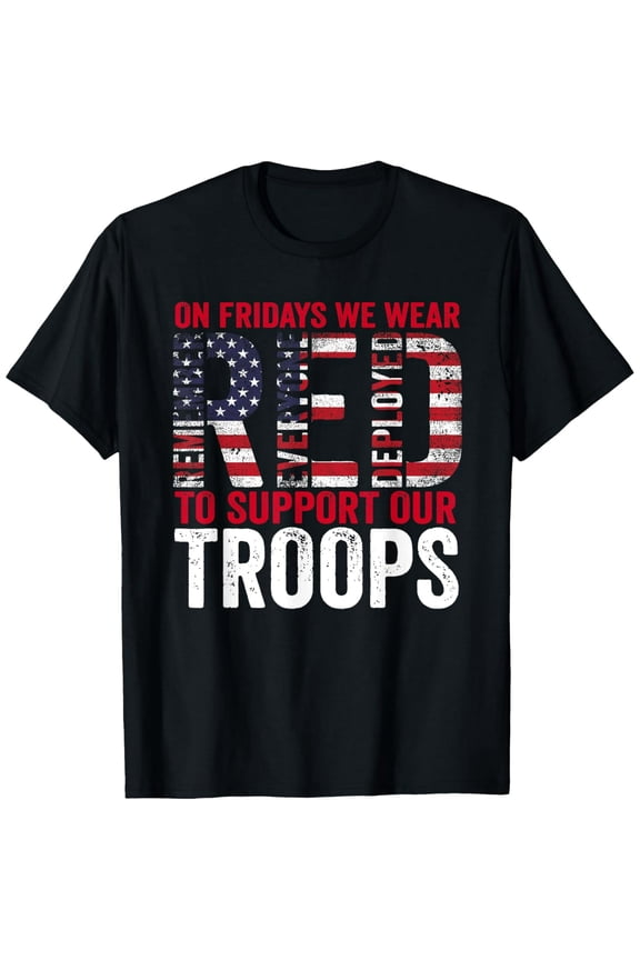RED Friday Remember Everyone Deployed Military Troops Support Flag Graphic Tee