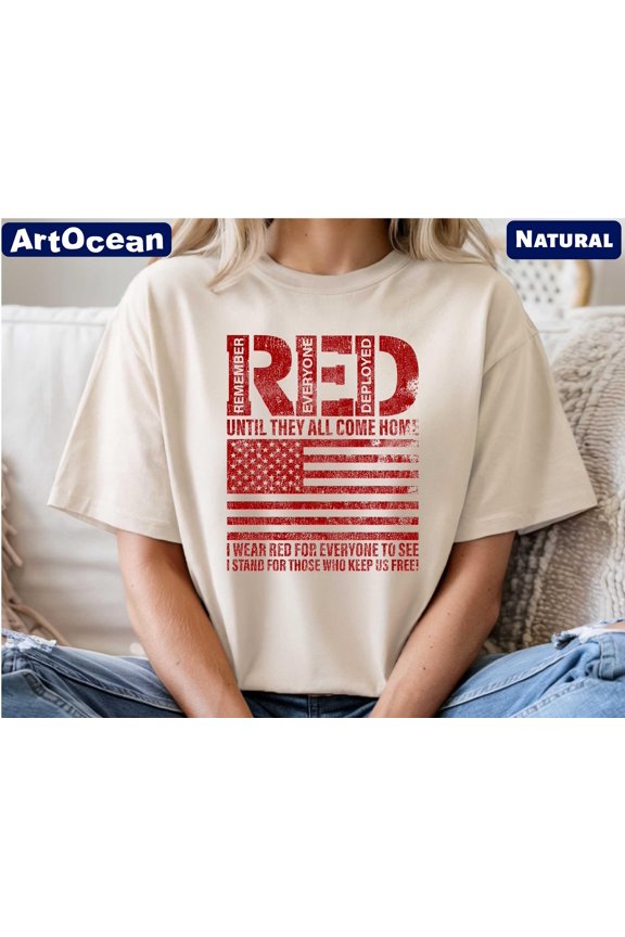 RED Friday T-Shirt, Remember Everyone Deployed , Military American Flag Tee, Patriotic Soldier Support, Veteran Family Gifts Top