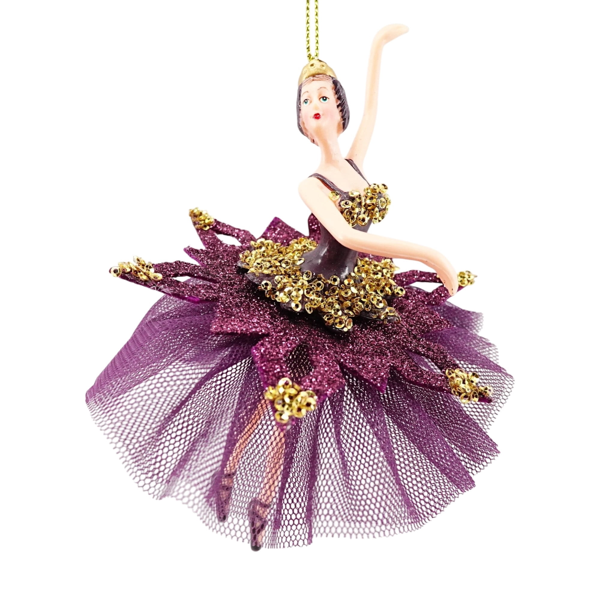 Purple and Gold Ballerina Christmas Ornament, 6.3", by Holiday Time
