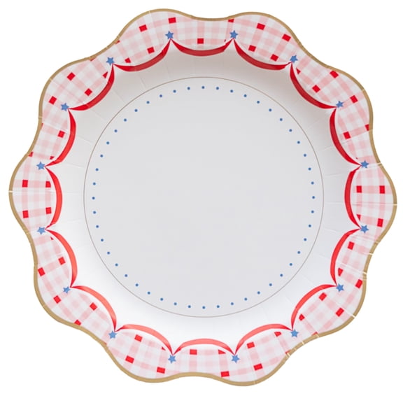 Bonjour Fte Patriotic Gingham Paper Plates, Disposable Party Supplies, Pack of 8, 11 Inch, 4th of July