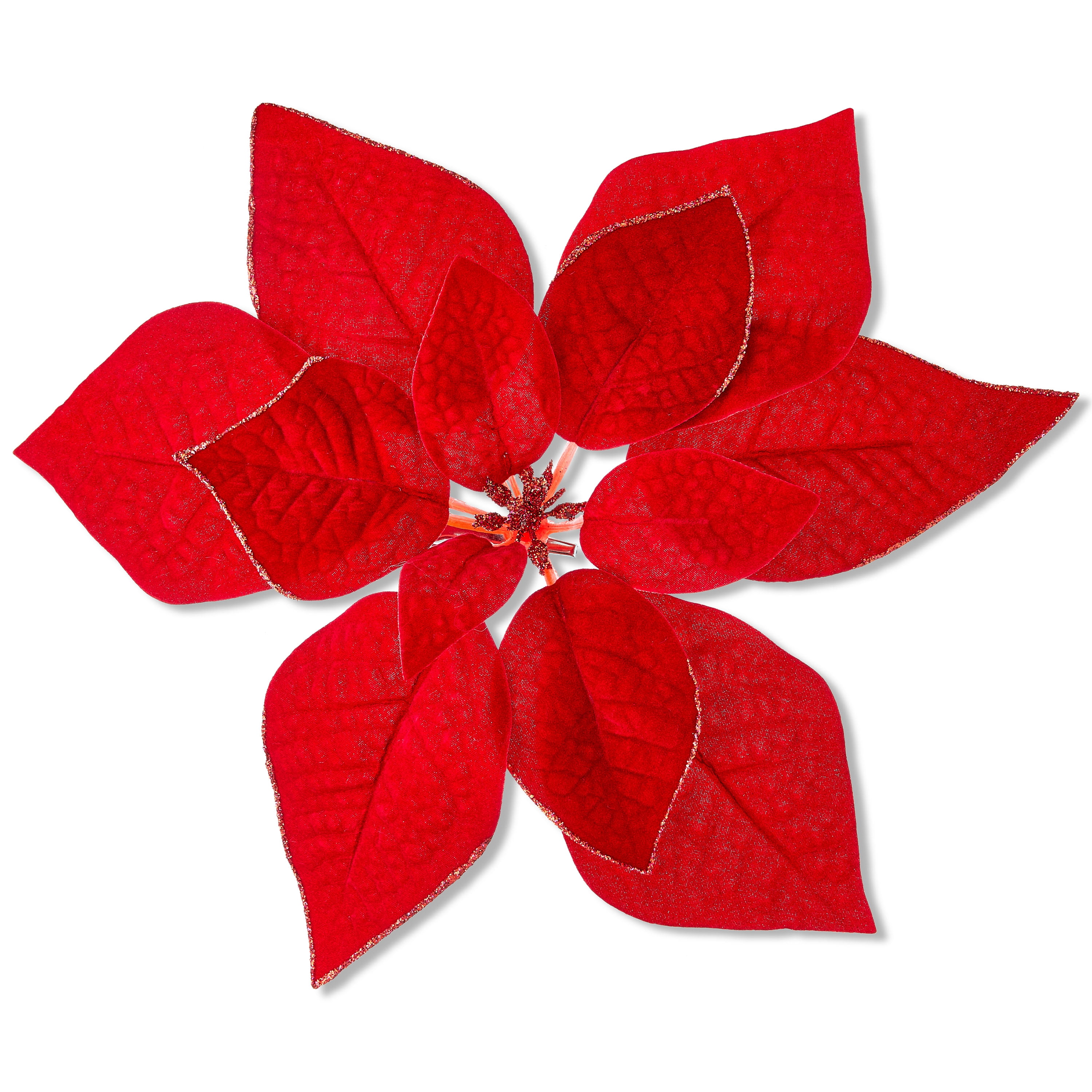 Red Velvet and Glitter Poinsettia Christmas Clip Ornament, 11 in, by Holiday Time