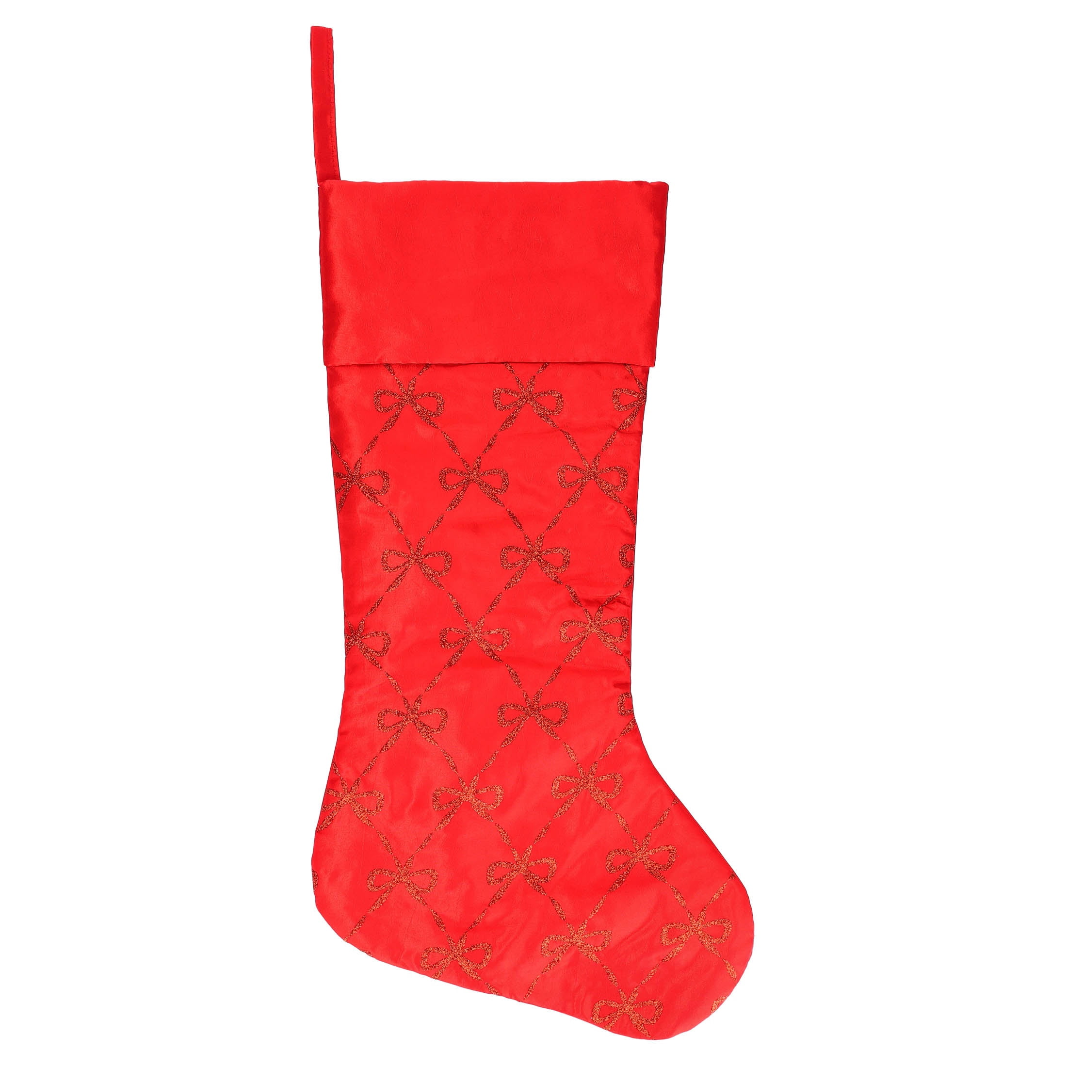 Satin Glitter Bow Christmas Stocking, Red and Gold, 19", by Holiday Time