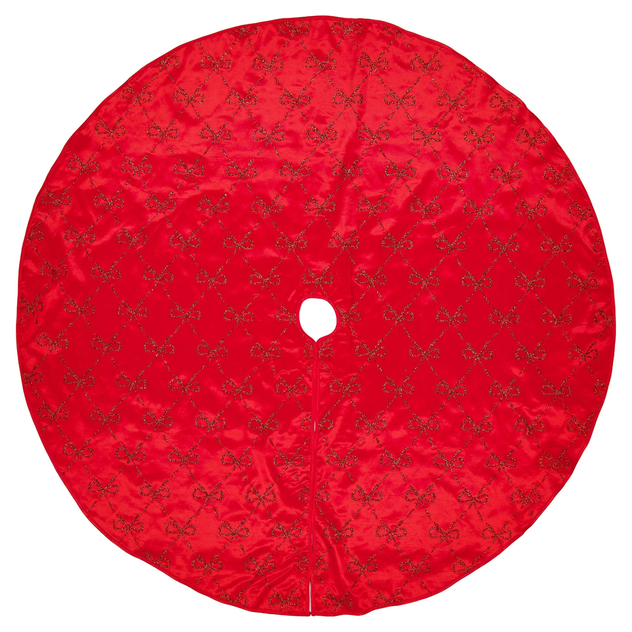 Satin Glitter Bow Christmas Tree Skirt, Red and Gold, 48", by Holiday Time