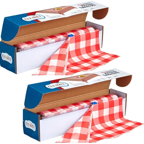 RED Gingham Plastic Party Tablecloth Roll Red & White Checkered Table Covering with Self Cutting Compact Box/ Ideal For Picnics, BBQ, Banquet, Travel, Birthday Parties [2 Rolls]