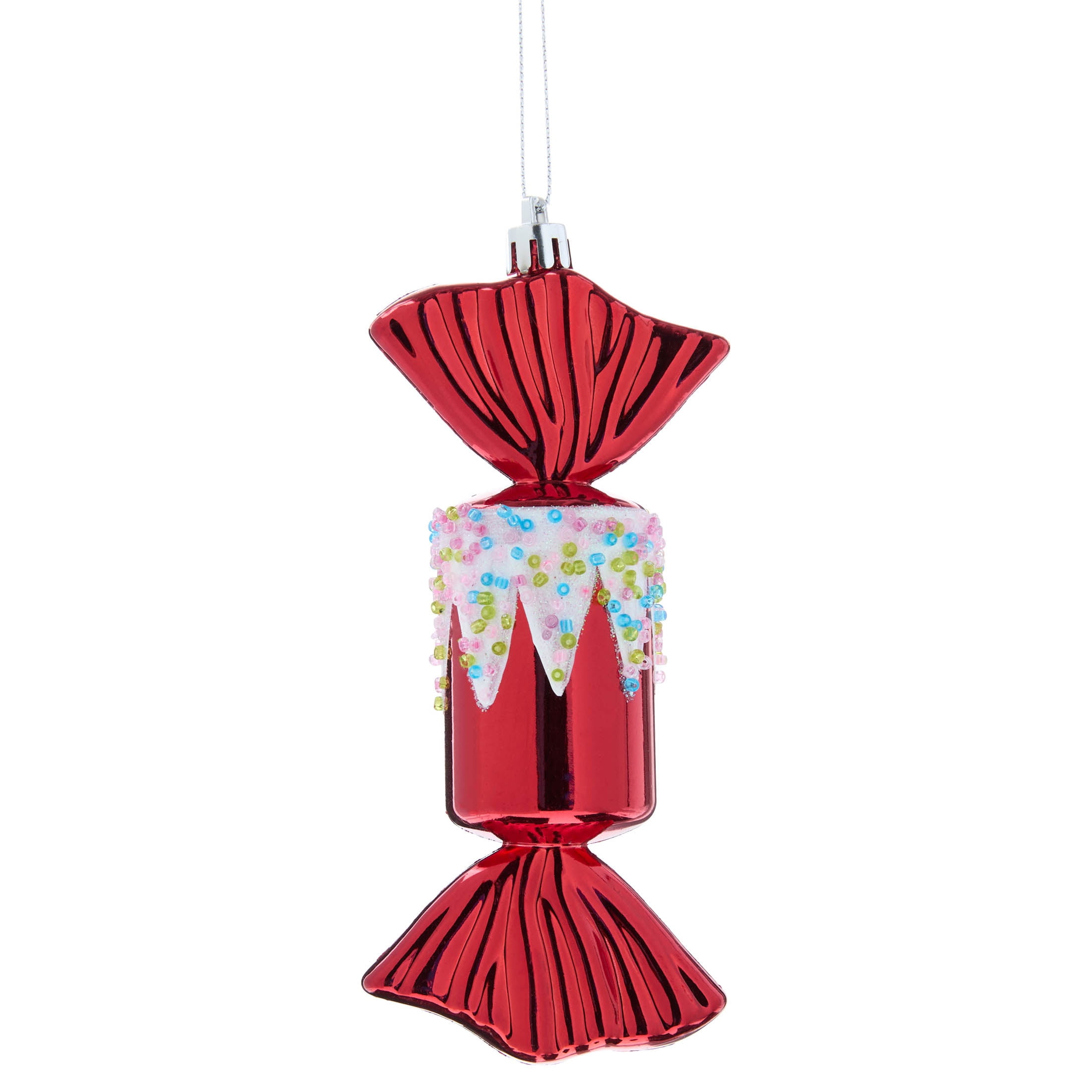 Red and White Metallic and Glitter Candy Christmas Ornament, 5.8", by Holiday Time