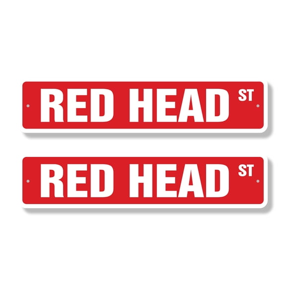 RED HEAD Classic Street Sign (2 Pack) hair redhead dye beautician Road Sign | 4" X 18" Plastic Address Sign
