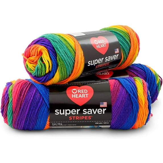 RED HEART Super Saver 3-Pack yarn, FAVORITE STRIPE 3 Pack