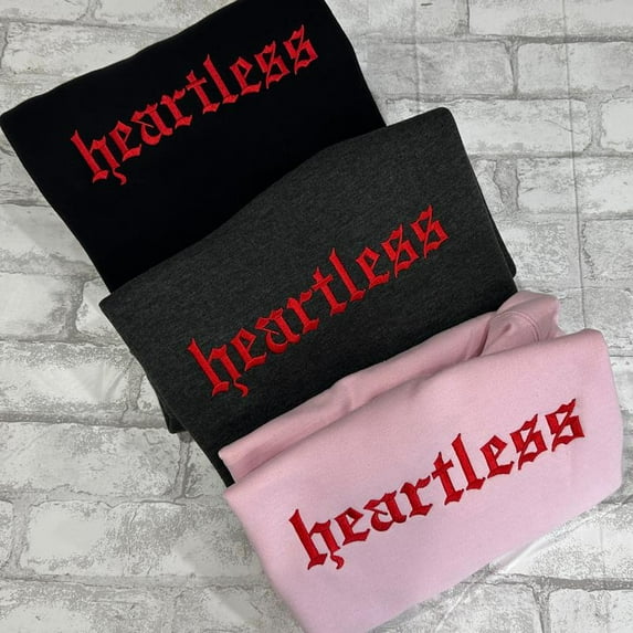 RED Heartless Embroidered Crewneck Unisex Sweatshirt Casual Clothing
