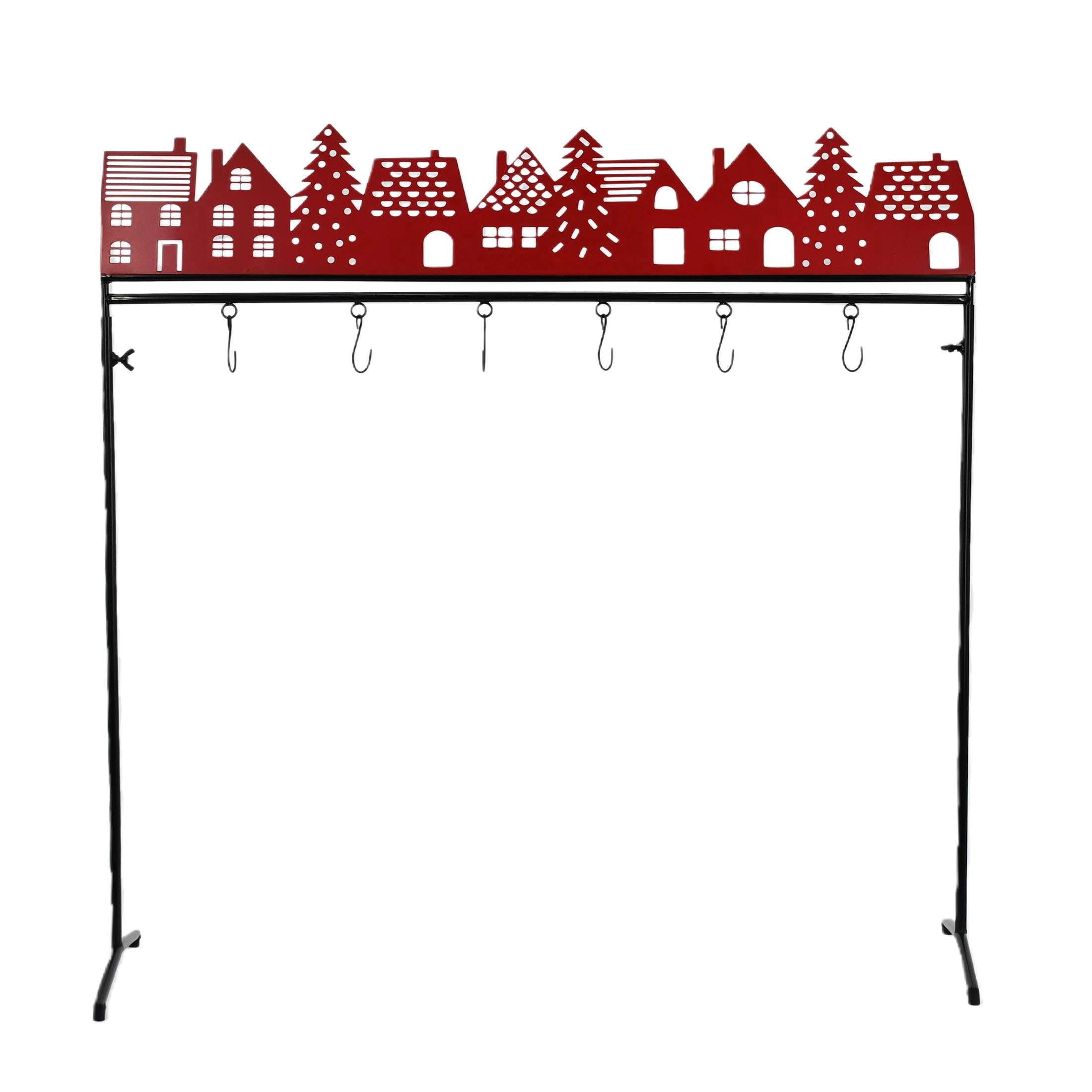 Large Metal Village Freestanding Christmas Stocking Holder, Red and Black, 30" x 7", by Holiday Time